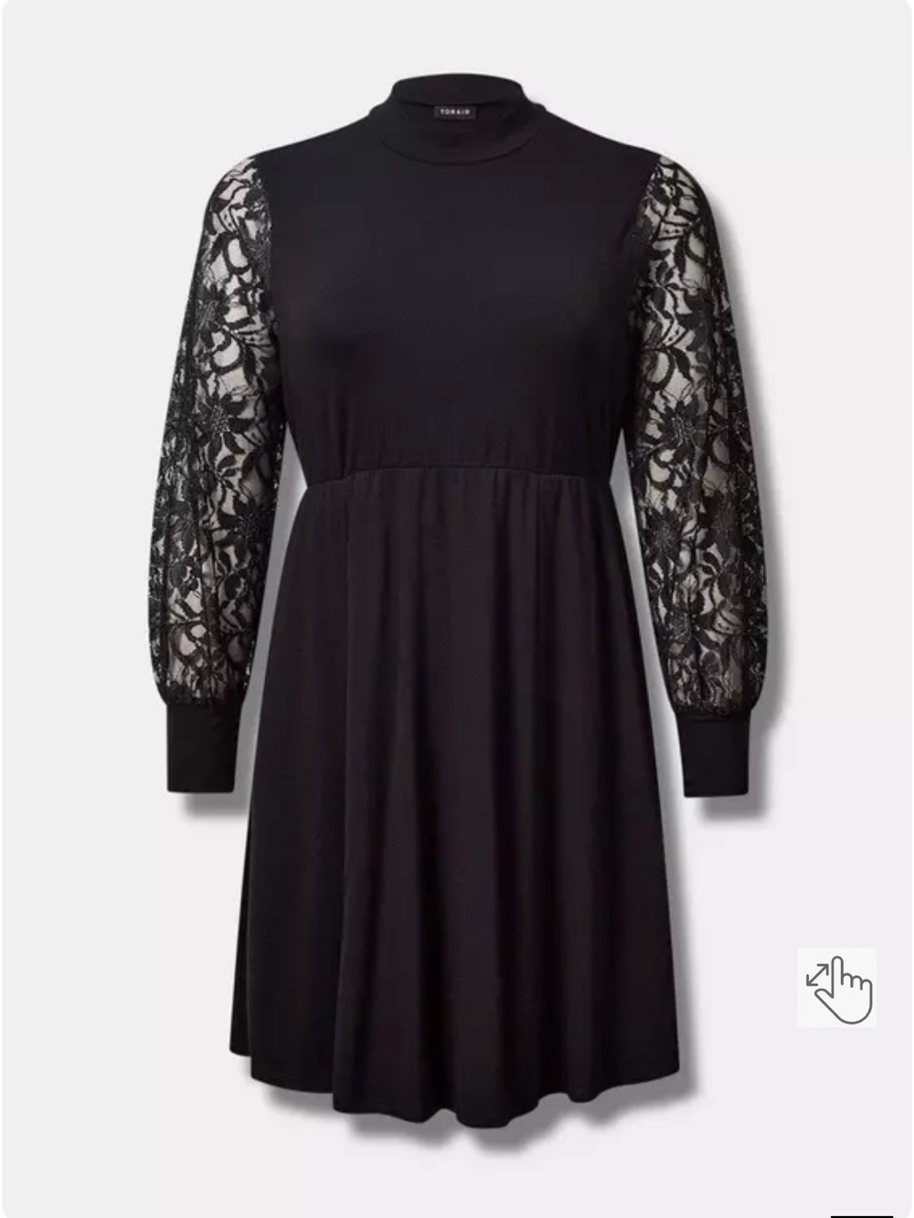 Torrid Black Lace-Sleeve Mock Neck Dress